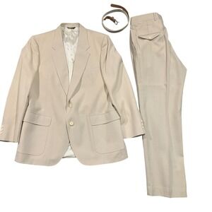 Austin Manor Mens Suit Tan 2 Piece Blazer Pants & Belt USA Dress Suit 42R 32x30
